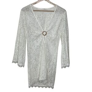 Tularosa Paisley Lace O-Ring V-Neck Long Sleeve Tunic Cover Up Womens Small